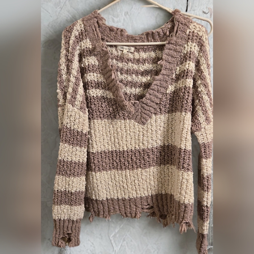 Cozy Striped V-Neck Sweater - Picture 1 of 4